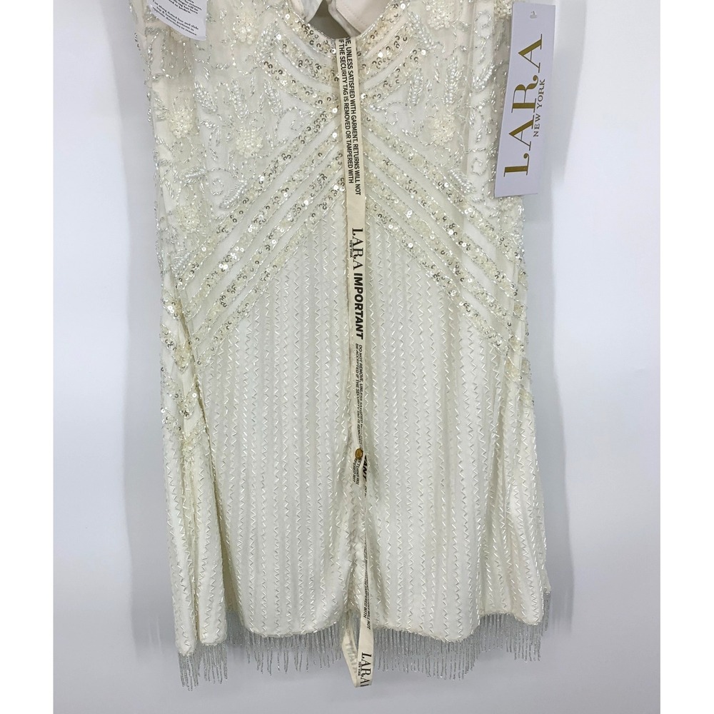 LARA Dress White Beaded Mini Fringe Wedding Honeymoon Bachelorette NWT Womens 4 - Picture 12 of 13